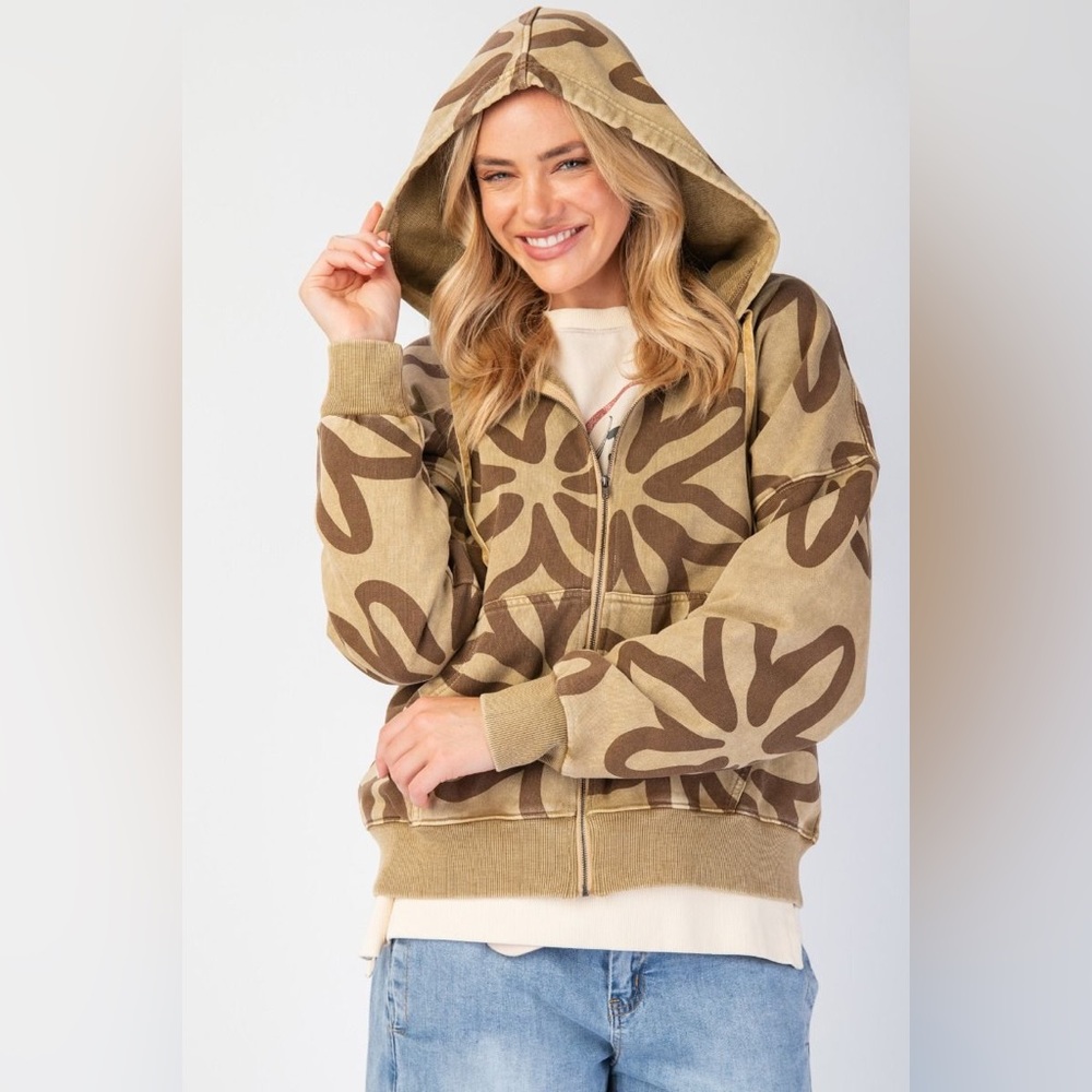 #142. Flower Power Mineral Wash Zip Hoodie